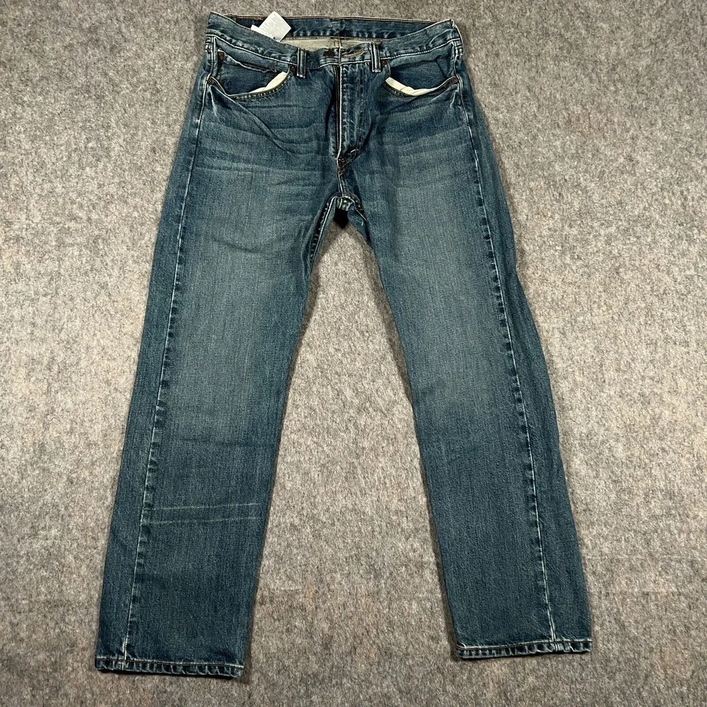 Levi's 505 Men's Straight Jeans 34x30 Blue Denim Cotton Messed Up Zipper